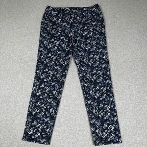 Talbots Floral Print Straight Leg Pants Women's 10‎ Blue Flattering Ankle Casual